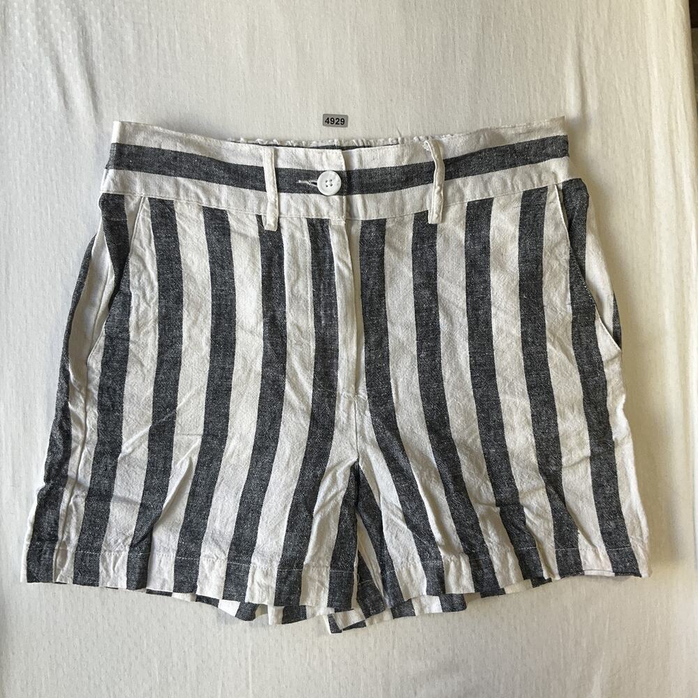 Who What Wear Women Shorts 6 Black Linen Rayon Striped Button 4" Inseam Pockets